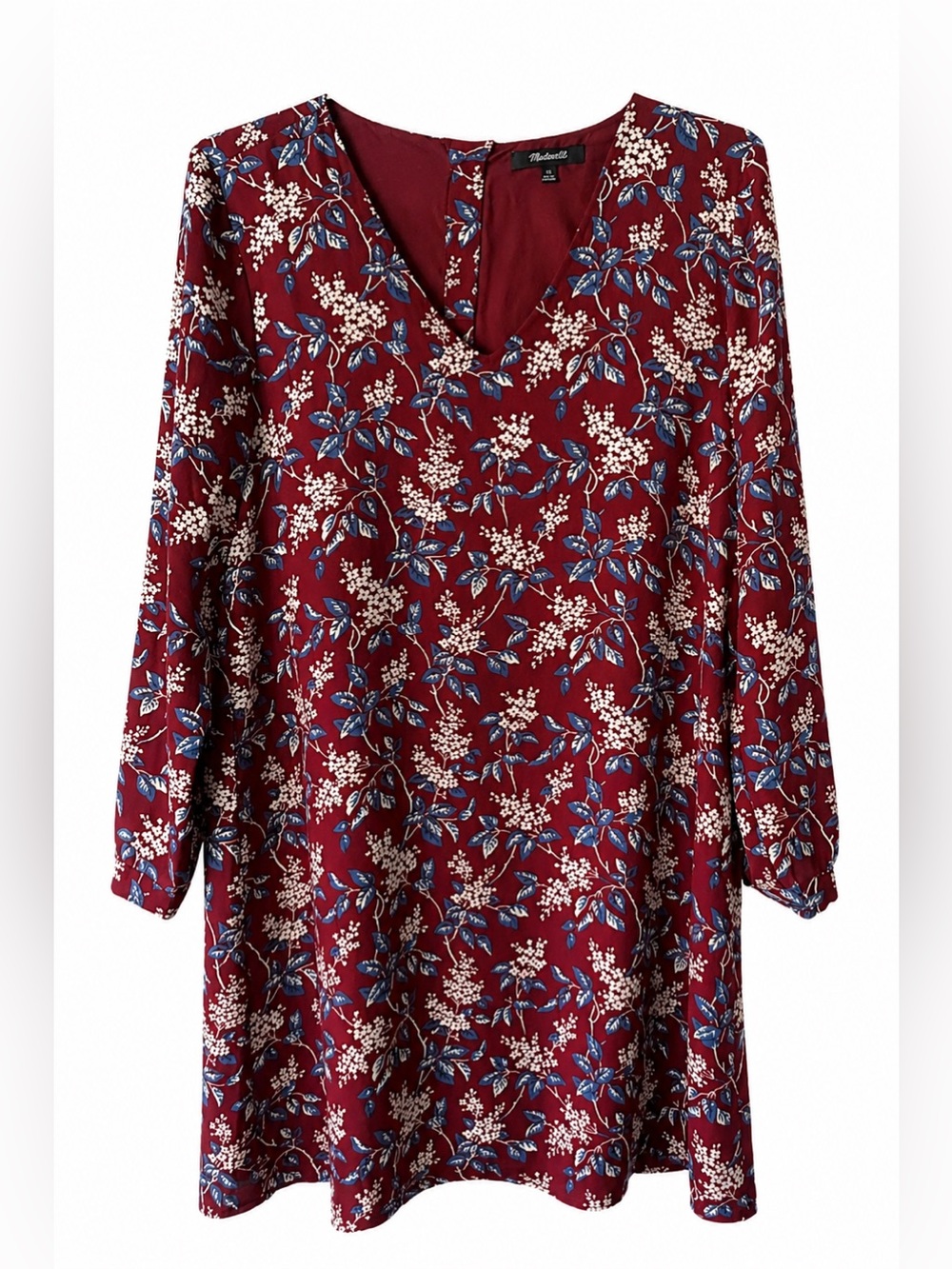 Madewell Burgundy Floral Shift Dress Long Sleeve XS